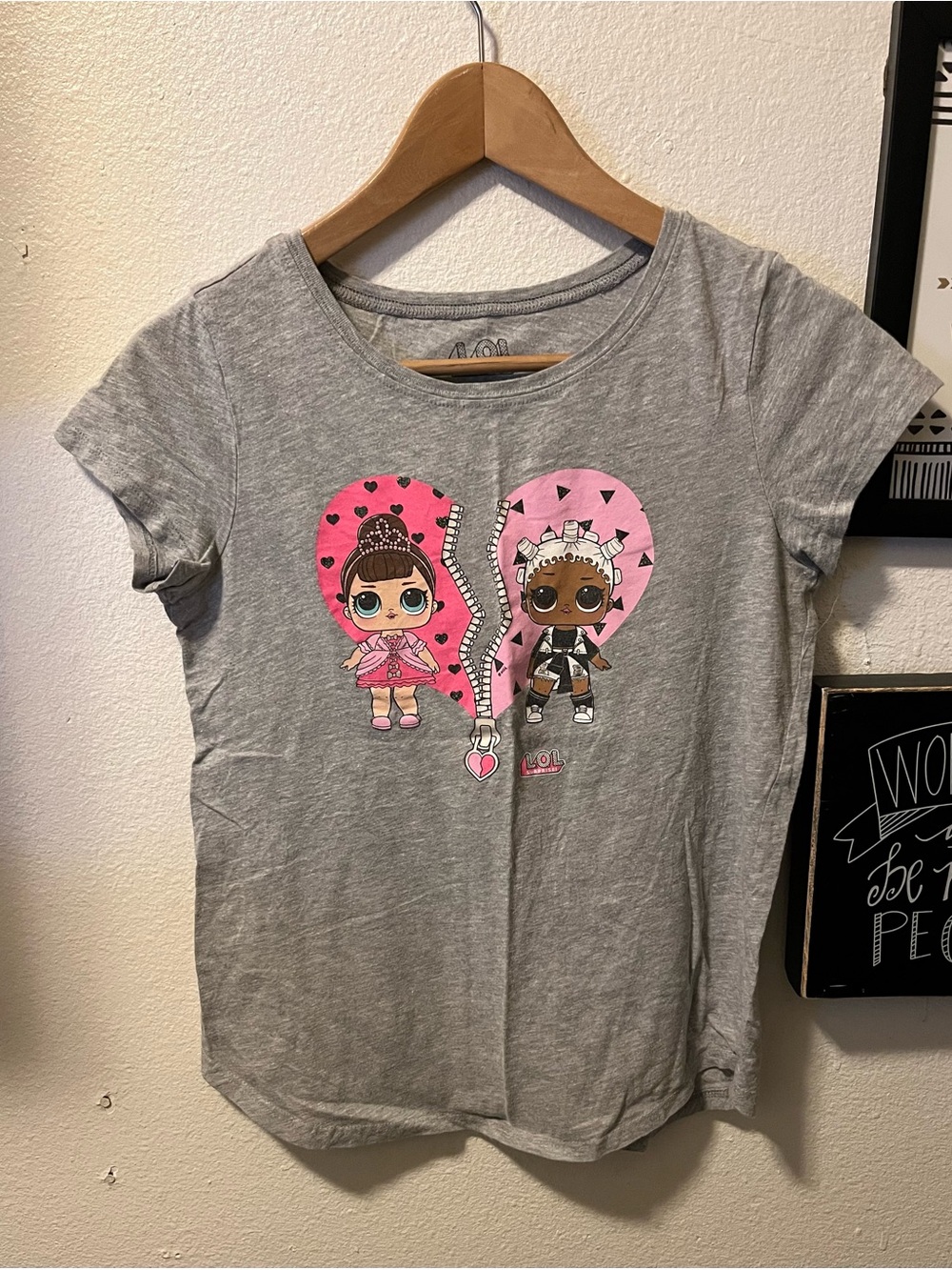 L.O.L. Surprise! Gray Tee with Pink Heart Character Graphic